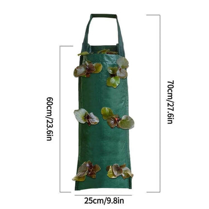 Multi-Port Grow Bags For Hanging Plants, 10-Port Home Garden green vertical 10-port hanging planter bag with plants and dimensions