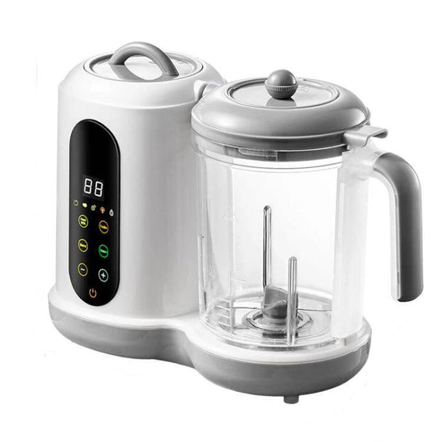 Multifunctional Baby Food Processor For Automatic Easy Home Meals compact white steamer-blender with touch controls and clear blending jar