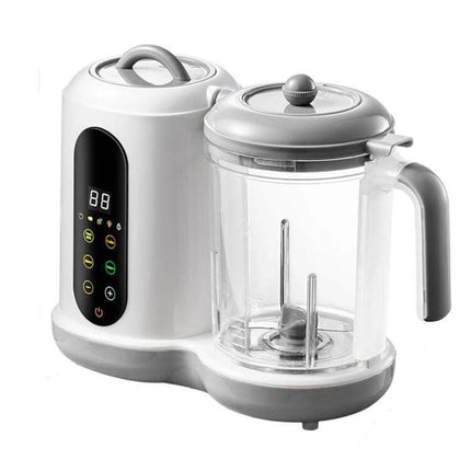 Multifunctional Baby Food Processor For Automatic Easy Home Meals compact white steamer-blender with touch controls and clear blending jar