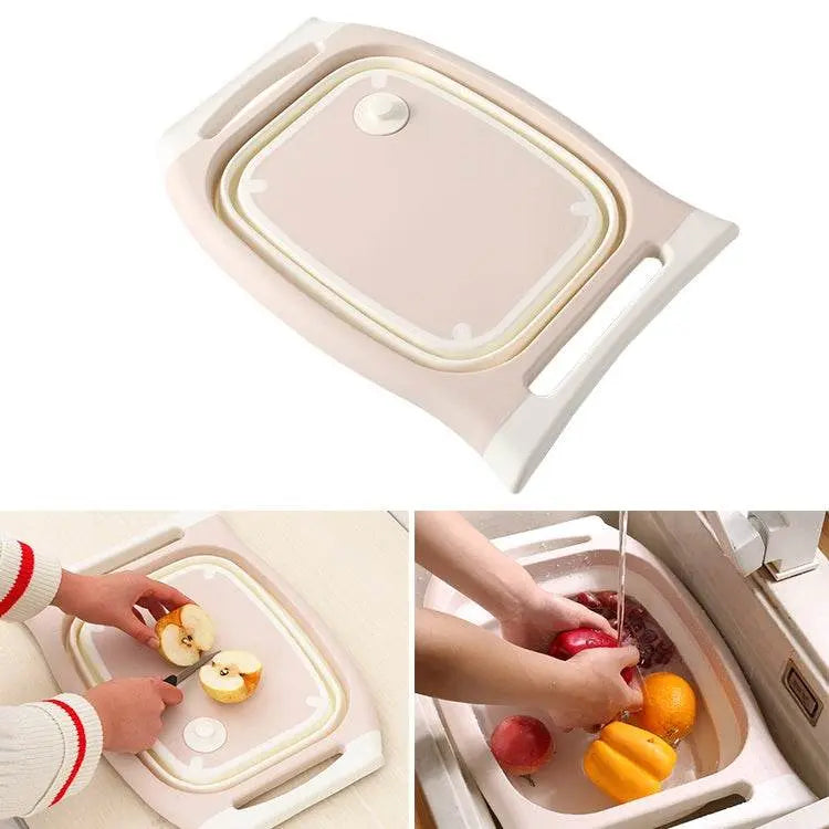 Multifunctional Cutting Board Kitchen Foldable Vegetable Washing Basin Pink Blue 