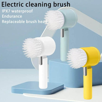 Multifunctional Handheld Wireless Folding Cleaning Brush for Kitchen in white, blue and yellow with replaceable brush heads and cordless design