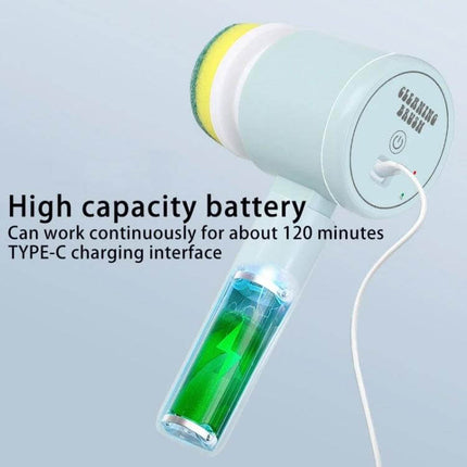 Multifunctional Handheld Wireless Folding Cleaning Brush for Kitchen showing Type-C charging, 1200mAh battery and up to 120 minutes run time