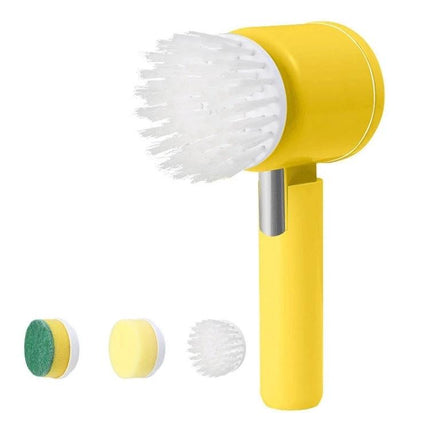 Multifunctional Handheld Wireless Folding Cleaning Brush for Kitchen - yellow cordless brush with three interchangeable heads for stove, sink, tile cleaning