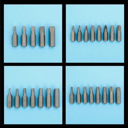 Multifunctional Household Electric Screwdriver Set For Home Tasks With US Plug - assorted screwdriver bits set on blue background