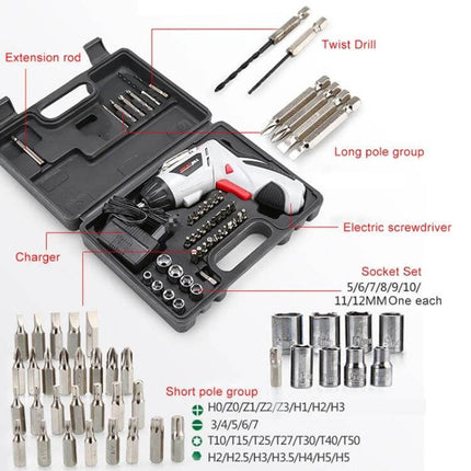 Multifunctional Household Electric Screwdriver Set For Home Tasks With US Plug compact kit with drill, bits, sockets and charger in carrying case