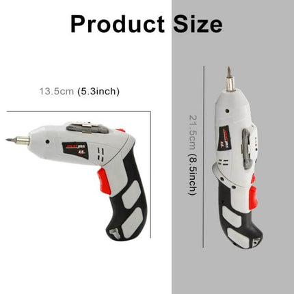 Multifunctional Household Electric Screwdriver Set For Home Tasks With US Plug compact cordless driver showing dimensions and ergonomic grip