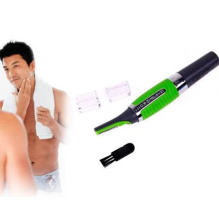 Multifunctional Shaver For Face And Body Grooming All In One — compact green trimmer with stainless blade, LED light, rubber grip for face, nose, eyebrow and body grooming