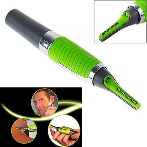 Multifunctional Shaver For Face And Body Grooming All In One compact green trimmer with stainless steel blade, LED light and rubber grip for facial and body grooming