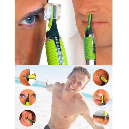 Multifunctional Shaver For Face And Body Grooming All In One — green handheld trimmer for nose, eyebrow, ear, facial and body grooming with LED and comb