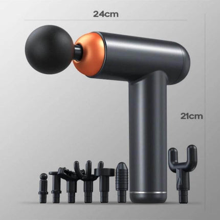 Muscles Relax Massager Gray For Full Body Relief At Home — gray handheld percussion massager with eight interchangeable heads, 24cm x 21cm, 2500mAh battery