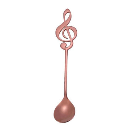 Musical Note Spoon Stainless Steel Coffee Stirring Spoon — rose gold mirror-polished stainless steel spoon with treble clef handle for coffee and tea