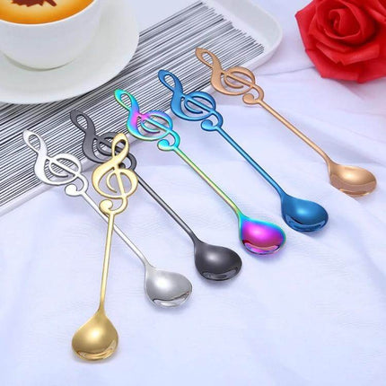 Musical Note Spoon Stainless Steel Coffee Stirring Spoon - mirror-polished treble clef spoon for cafes, restaurants, tea shops, set of colorful stainless steel spoons