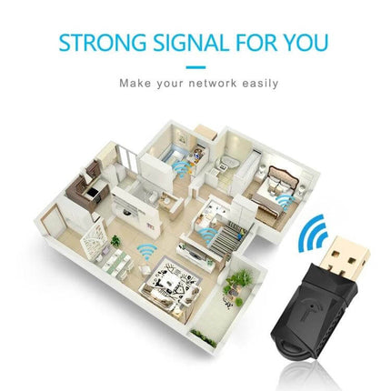 Rocketek Wireless USB Adapter for Easy Internet Access - compact USB WiFi adapter showing strong home signal coverage