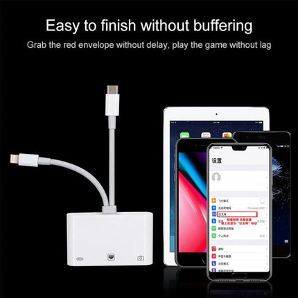 NK-107 Pro Adapter for Daily Device Connections at Home — white Type-C to Ethernet and peripherals adapter with iPhone and tablet for stable streaming
