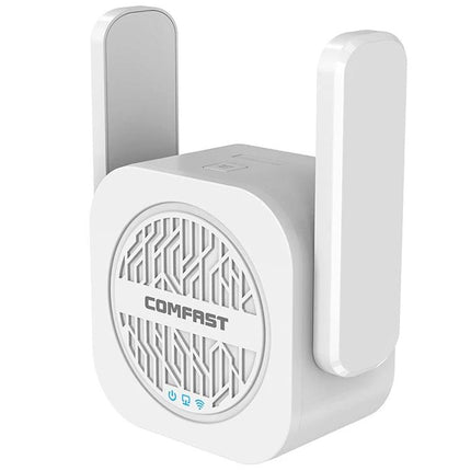 COMFAST Dual-Band WiFi Signal Extender for Home Coverage compact white plug-in range extender with dual antennas