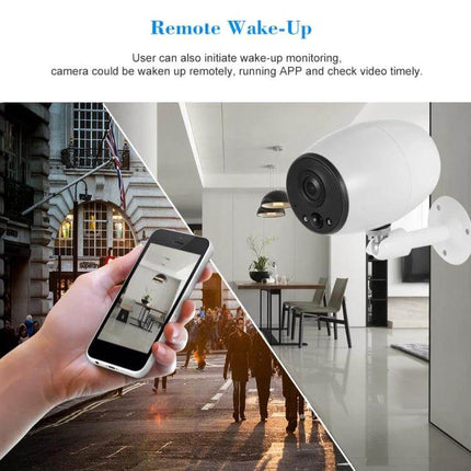 VESAFE Wireless Home Security Camera for Monitoring showing remote wake-up monitoring via smartphone for home and outdoor surveillance