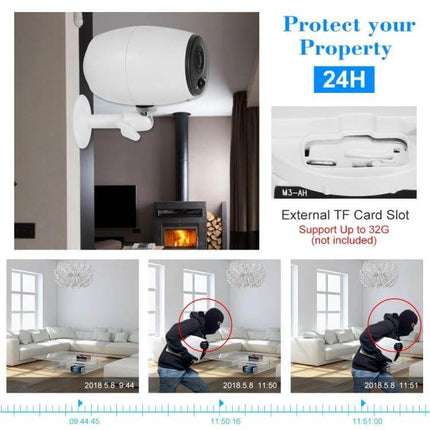 VESAFE Wireless Home Security Camera for Monitoring mounted indoor showing live smartphone alerts and motion detection footage