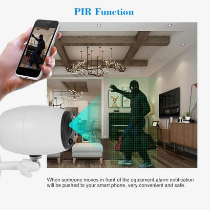 VESAFE Wireless Home Security Camera for Monitoring detecting intruder with smartphone alert and PIR motion sensor in living room