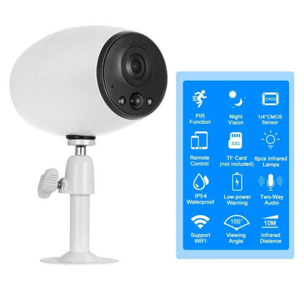 VESAFE Wireless Home Security Camera for Monitoring mounted outdoor white camera showing night vision and features board