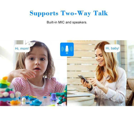 VESAFE Wireless Home Security Camera for Monitoring showing two-way talk between parent and child via smartphone
