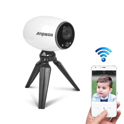 Anpwoo WiFi Security Camera with Night Vision and Motion Detection monitoring home entry and mobile app alerts