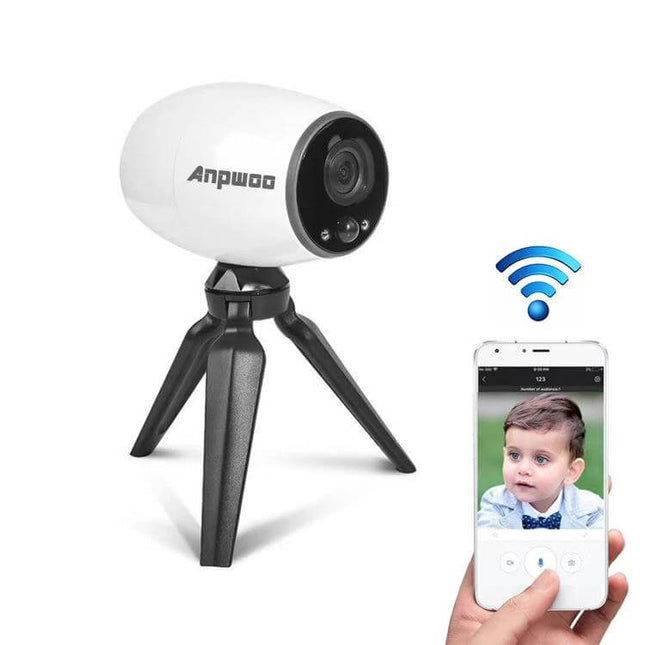 Anpwoo WiFi Security Camera with Night Vision and Motion Detection monitoring home entry and mobile app alerts