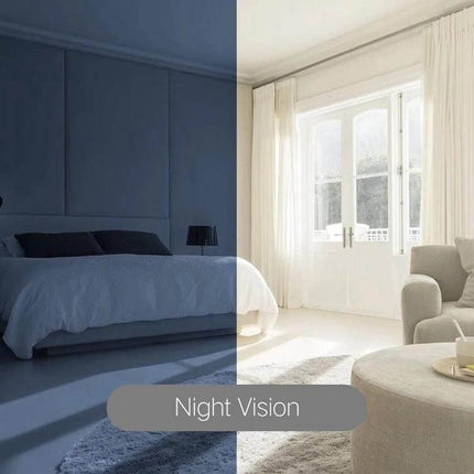 Anpwoo WiFi Security Camera with Night Vision and Motion Detection monitoring a bedroom day and night with motion alerts