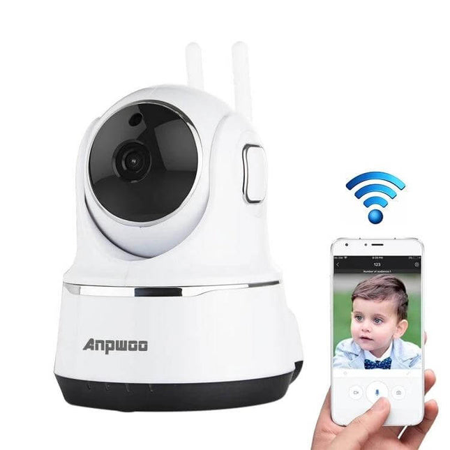 Anpwoo Guardian WiFi IP Camera for Indoor Security Monitoring - white indoor WiFi camera showing live mobile feed and motion alerts