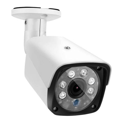 Surveillance Camera System for Home Security with Night Vision - white outdoor bullet camera with night IR LEDs and weatherproof mount