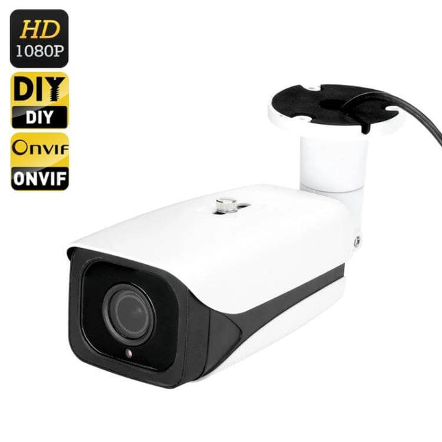 5MP Auto Focus IP Camera with 4x Zoom Lens for Surveillance - white bullet security camera for home and business monitoring