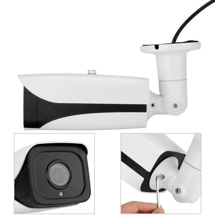 5MP Auto Focus IP Camera with 4x Zoom Lens for Surveillance - white bullet camera showing lens and adjustable mount