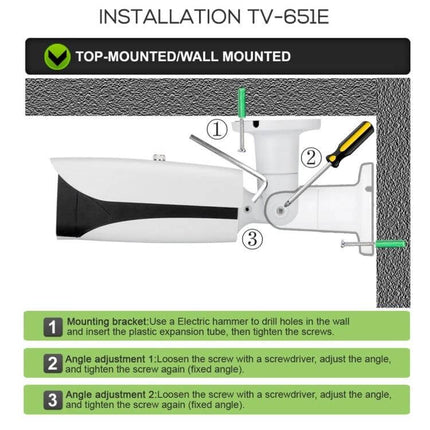 5MP Auto Focus IP Camera with 4x Zoom Lens for Surveillance - top-mounted wall installation diagram showing mounting bracket and angle adjustments