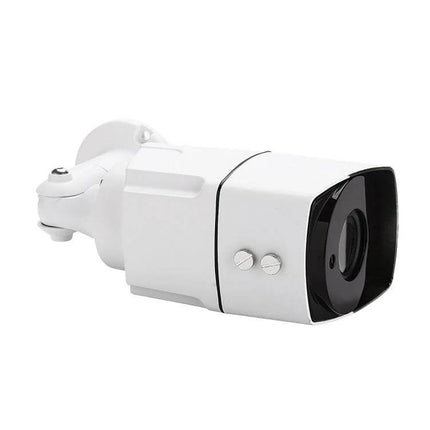 High-Resolution IP Camera for Home and Business Security with Zoom Lens mounted white bullet camera showing 4x optical zoom lens