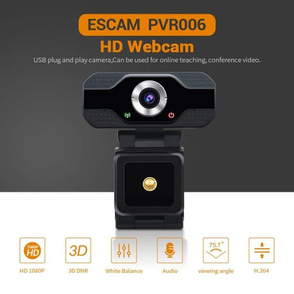 ESCAM Webcam with Microphone for PC Video Calls and Meetings - 2MP HD USB plug-and-play webcam with built-in mic for online classes, meetings, and streaming