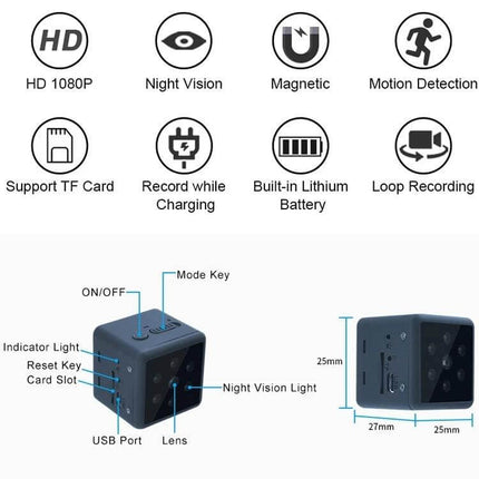 Wearable Wireless Sport Camera for Outdoor Adventures and Night Use — compact 1080P HD cube with night vision, magnetic mount, motion detection, TF card slot