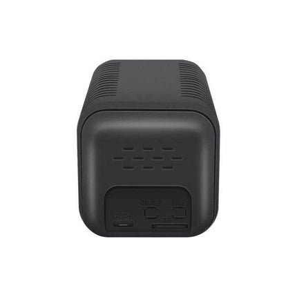 ESCAM G18 Rechargeable Battery WiFi Security Camera rear view showing ports and vents, black compact wireless security camera