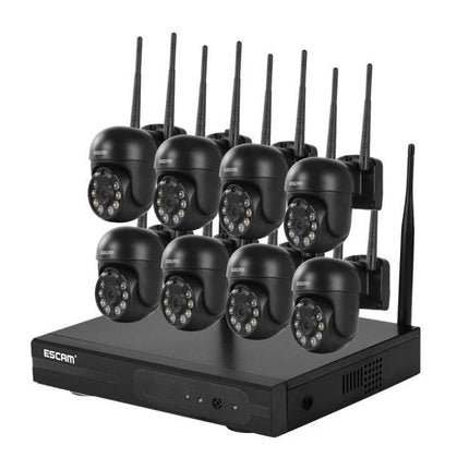ESCAM 8-Channel Wireless Dome Camera Security System with 8 HD dome cameras and NVR for home and small business monitoring