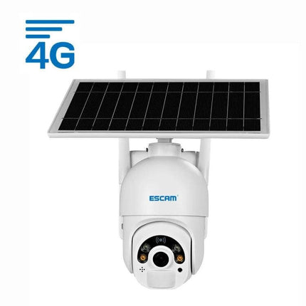 ESCAM QF450 Solar-Powered 4G Security Camera for Outdoor Use mounted with solar panel, remote motion alerts and rechargeable battery