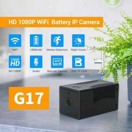 High-Definition Smart WiFi IP Camera for Home Monitoring with Night Vision compact 1080P indoor camera showing motion detection, night vision icons