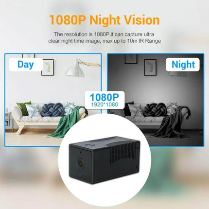 High-Definition Smart WiFi IP Camera for Home Monitoring with Night Vision showing 1080P day and night view with motion alerts and remote app