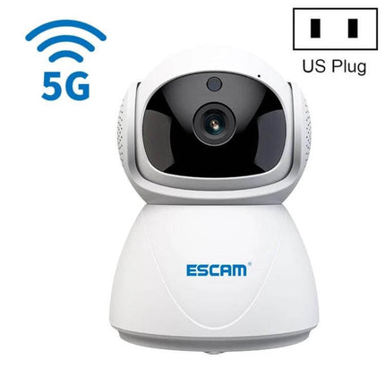 ESCAM Wireless IP Camera for Home Security with Night Vision - white 5G home security camera showing lens and US plug icon