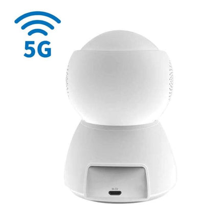 ESCAM Wireless IP Camera for Home Security with Night Vision showing white 5G wireless indoor camera rear view with charging port