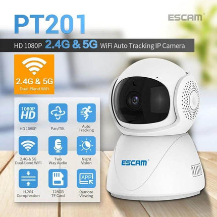 ESCAM Wireless IP Camera for Home Security with Night Vision - PT201 white WiFi 1080P night vision indoor monitoring