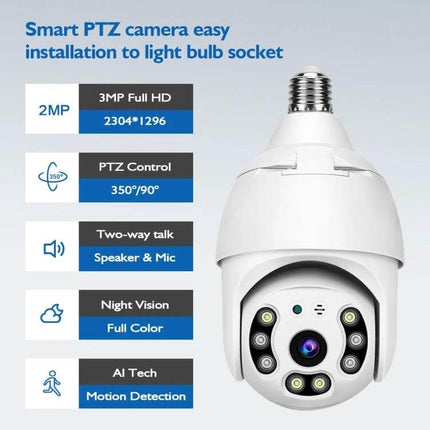 DP18 Smart Outdoor Light Bulb Security Camera for Home Monitoring - outdoor light bulb camera with PTZ, night vision, two-way talk, motion detection