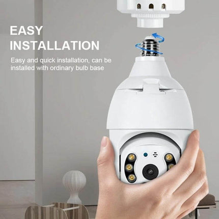 DP18 Smart Outdoor Light Bulb Security Camera for Home Monitoring installed in ordinary bulb base showing easy installation and outdoor surveillance features