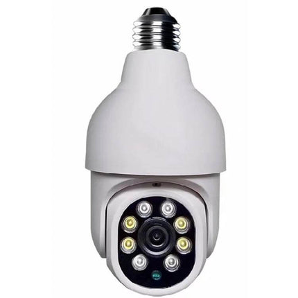 Smart Outdoor Light Bulb Camera with Night Vision and Motion Detection mounted bulb-style security camera showing LEDs and lens for outdoor monitoring