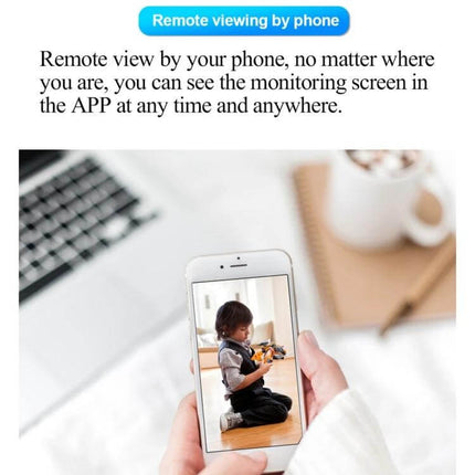 Smart Outdoor Light Bulb Camera with Night Vision and Motion Detection showing remote phone live view of child indoors, illustrating app monitoring and motion alerts