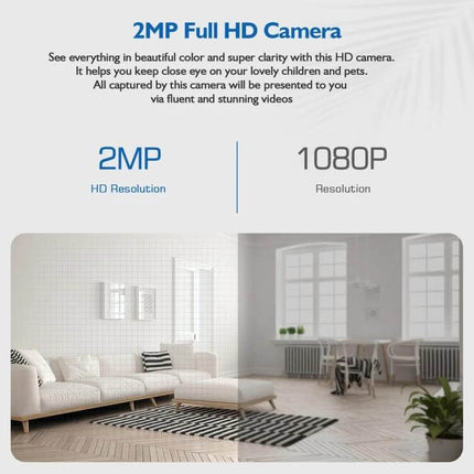 Smart Outdoor Light Bulb Camera for Home Security Monitoring - 2MP Full HD 1080P split-view showing clear daytime indoor surveillance