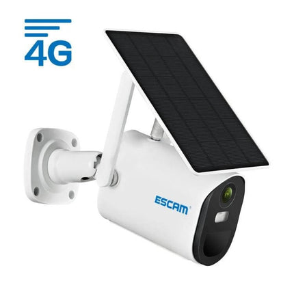 ESCAM Solar-Powered Wireless Security Camera for Outdoor Use installed with solar panel, 4G outdoor motion-detection surveillance camera