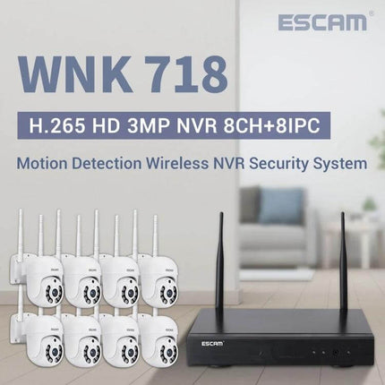 ESCAM Wireless Home Security System for Reliable Monitoring - 8CH H.265 HD 3MP NVR kit with 8 wireless cameras for motion detection and remote monitoring